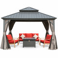 Domi Outdoor 12x12 ft Hardtop Gazebo Canopy Metal with Galvanized Steel Double Roof,Curtain & Netting for Patio Deck Backyard, Gray