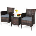Patiojoy 3-Piece Patio Wicker Rattan Furniture Set Conversation Sofa Set W/Coffee Table Grey