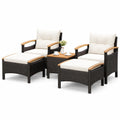 Costway 5PCS Patio Rattan Furniture Set Sofa Ottoman Cushioned Table W/Wood Top