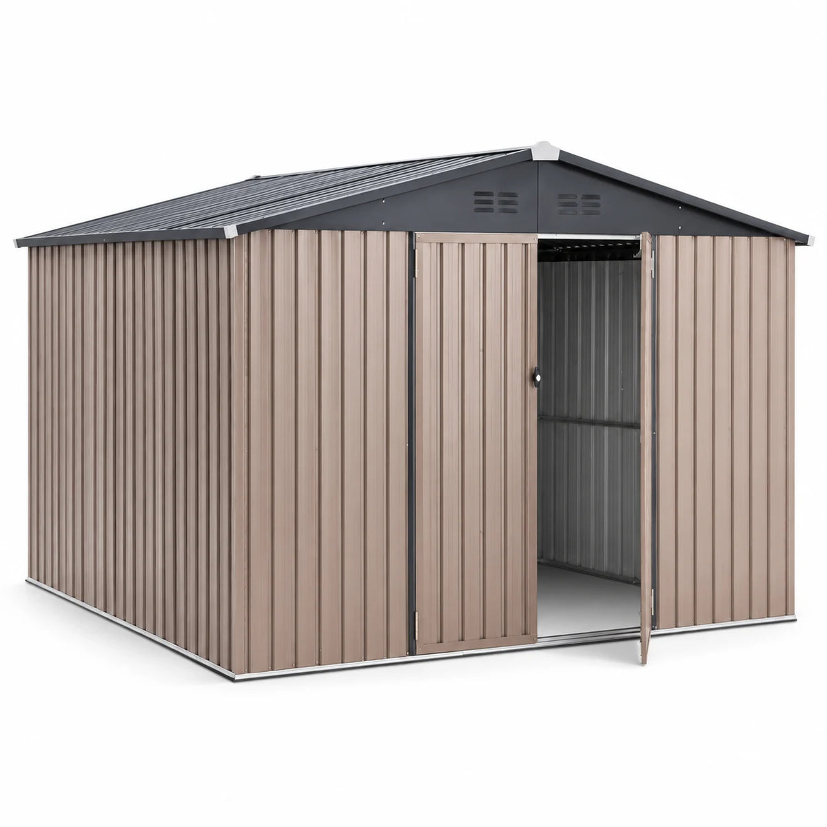 AECOJOY 10 x 8 FT Outdoor Storage Shed with Lockable Door, Metal Cabinet for Patio Garden Backyard in Gray