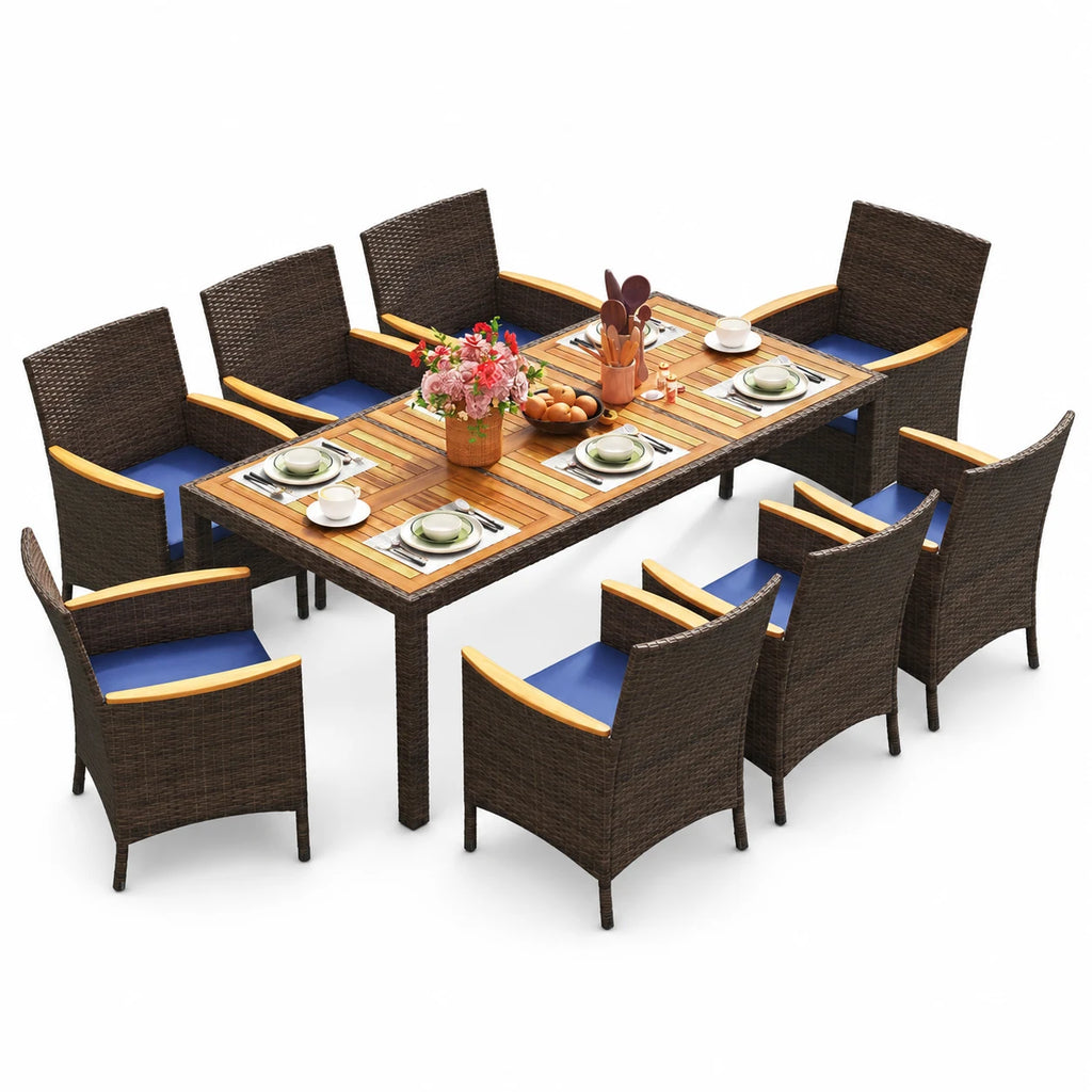 Patiojoy 9PCS Outdoor Dining Set with Acacia Wood Table Top Patio Dining Set for 8 People