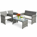 Costway 4pcs Rattan Wicker Patio Furniture Set Garden Lawn Sofa Cushioned Seat Mix
