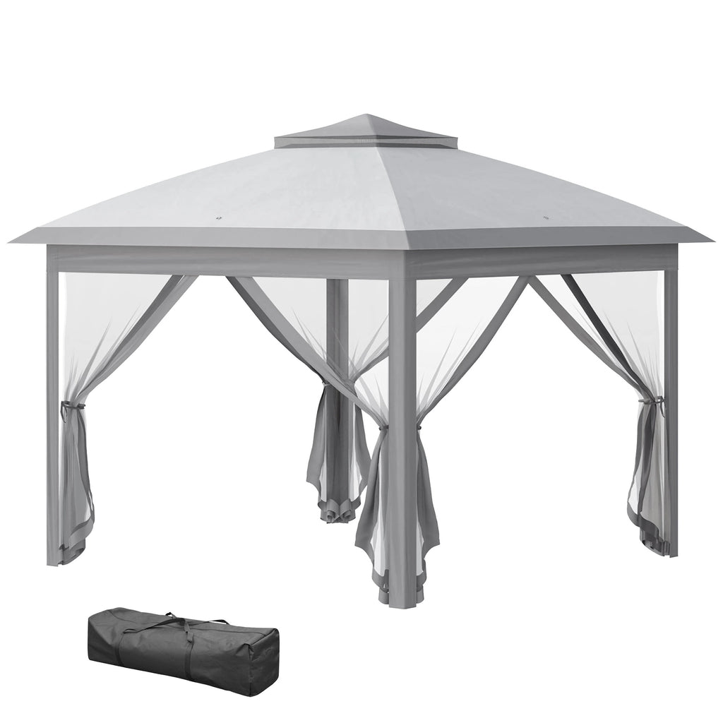 Outsunny 11' x 11' Pop-Up Gazebo with Double Roof Carrying Bag, Light Grey