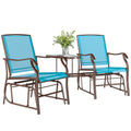 Outsunny Double Patio Glider Chair with Glass Top Center Table, Blue