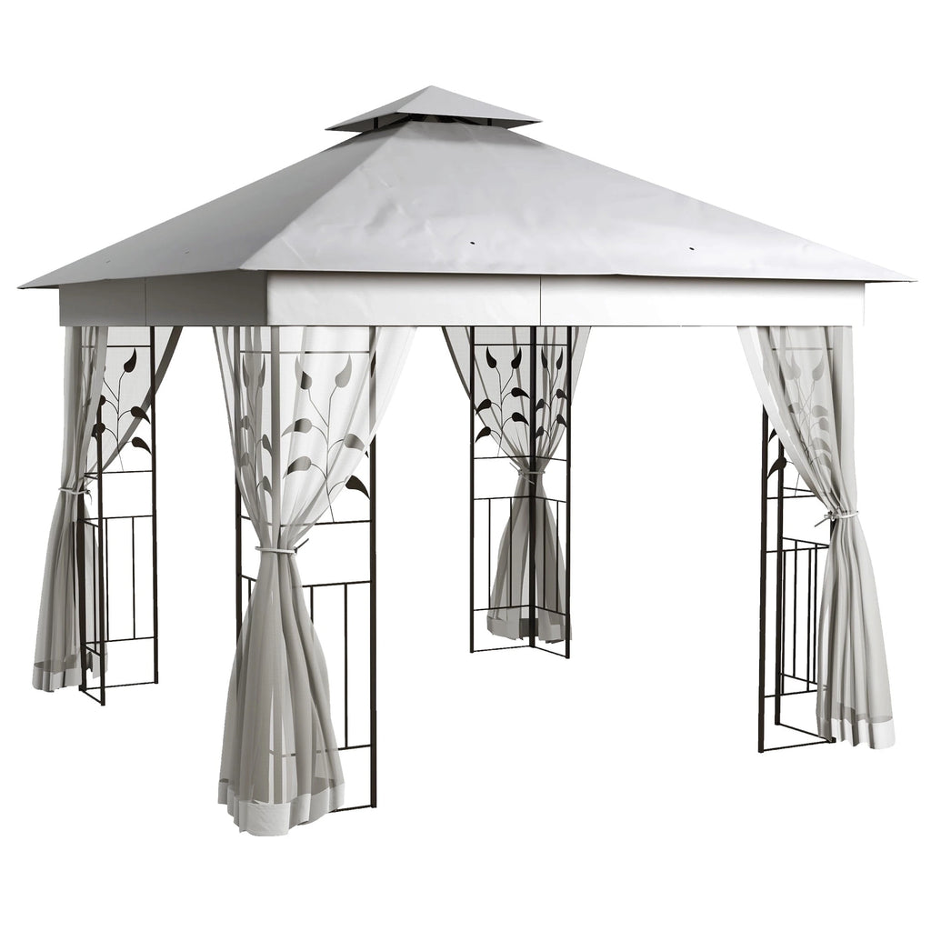 Outsunny 10' x 10' Patio Gazebo, Outdoor Gazebo Canopy, Light Grey