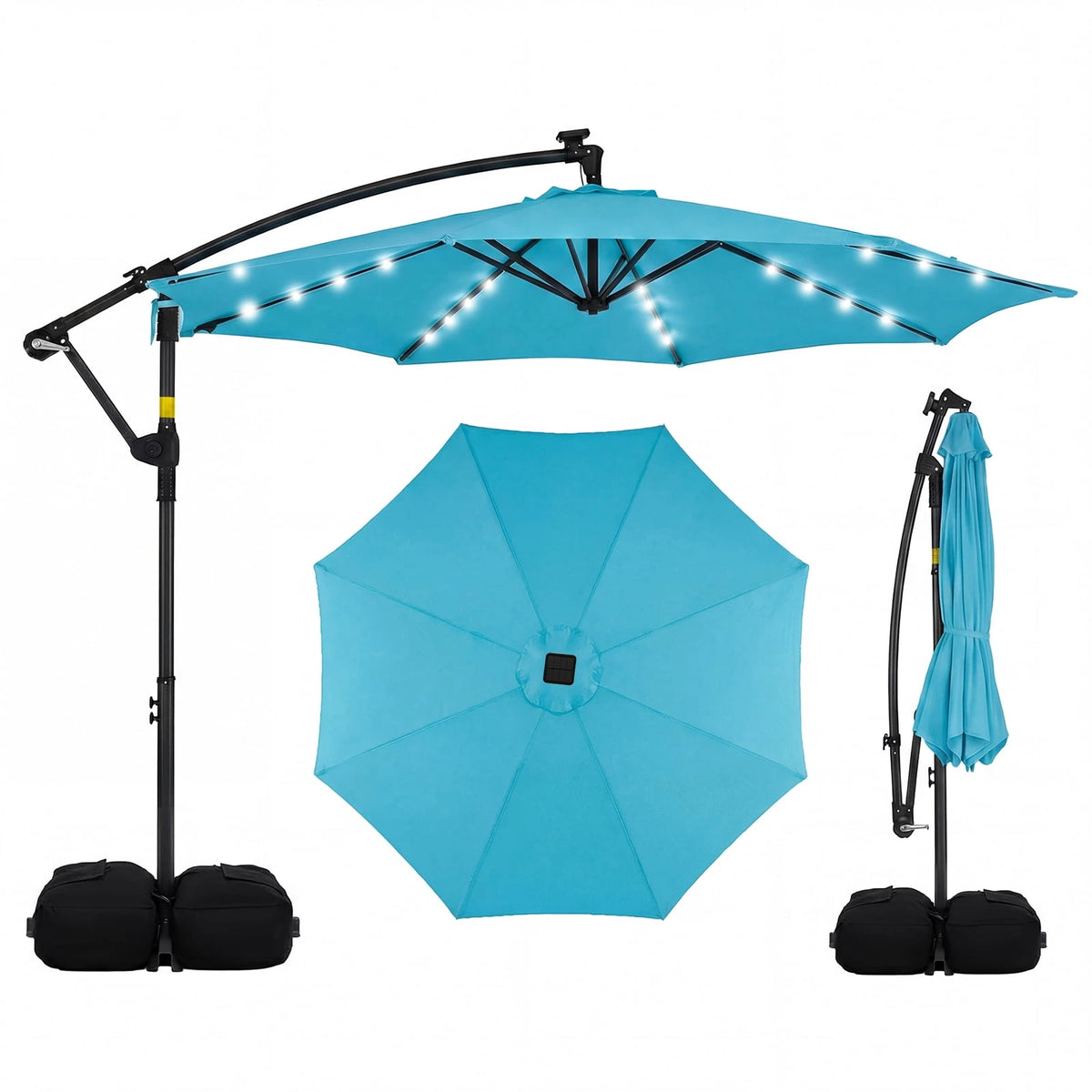 Costway 10 FT Solar Offset Hanging Umbrella Patio Cantilever Umbrella with 32 LED Lights Turquoise