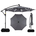 Costway 10 FT Solar Offset Hanging Umbrella Patio Cantilever Umbrella with 32 LED Lights Gray