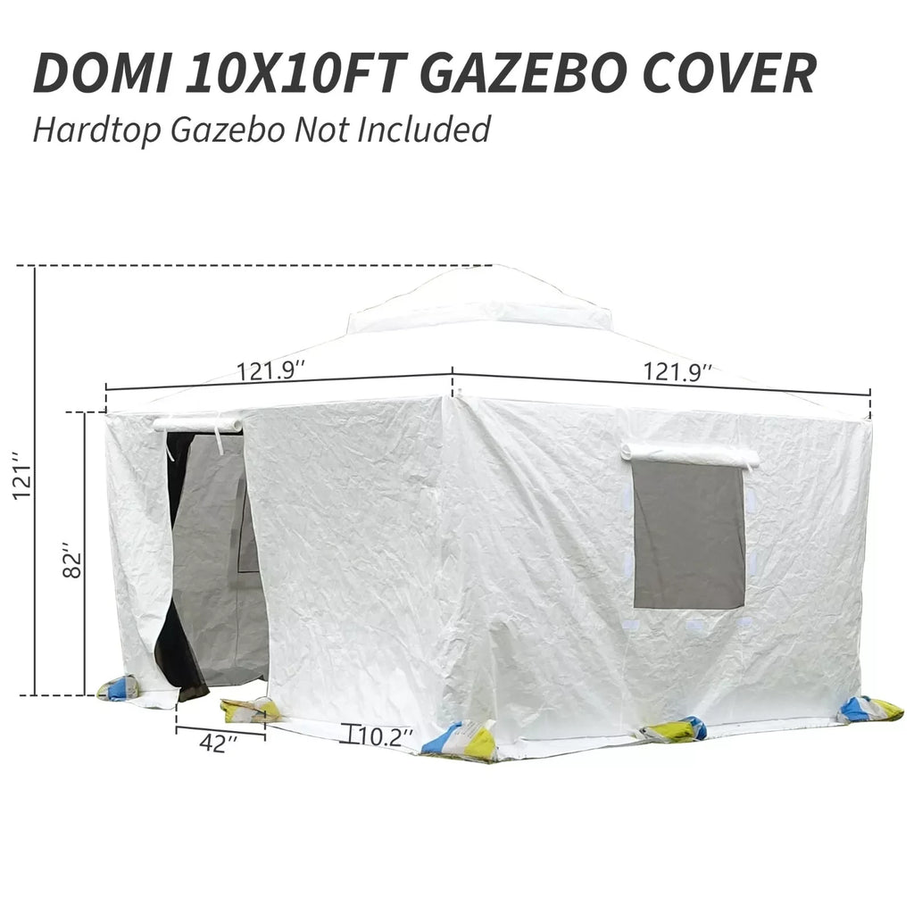 10x10 Ft Universal Winter Cover for Hardtop Gazebos, Waterproof Enclosed Sidewalls and Mesh Windows, White
