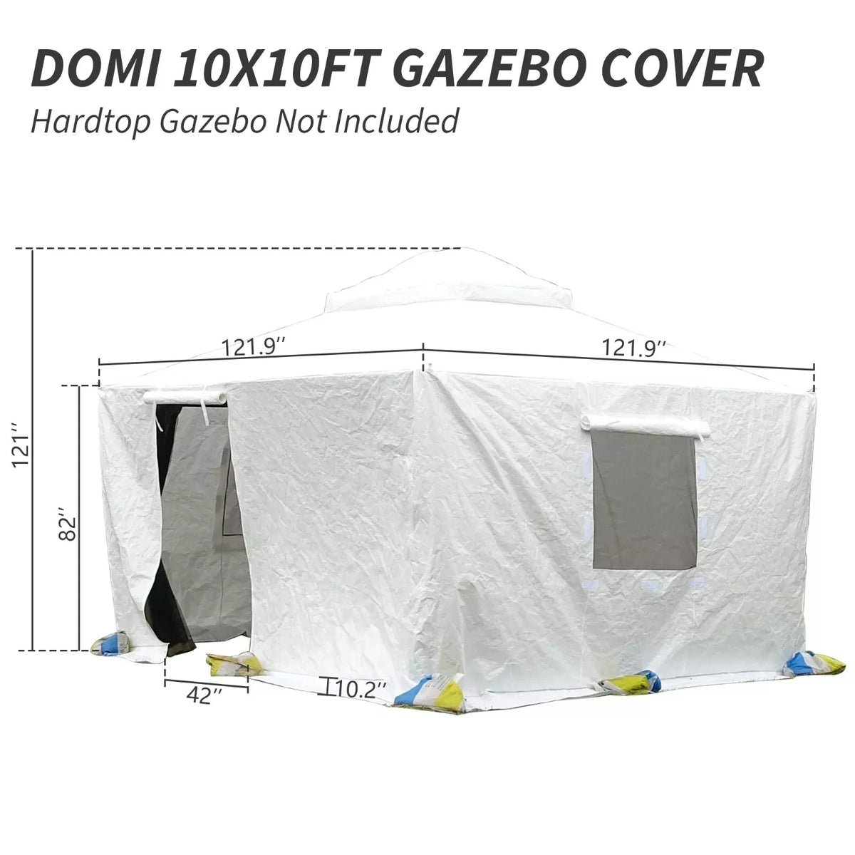 10x10 Ft Universal Winter Cover for Hardtop Gazebos, Waterproof Enclosed Sidewalls and Mesh Windows, White