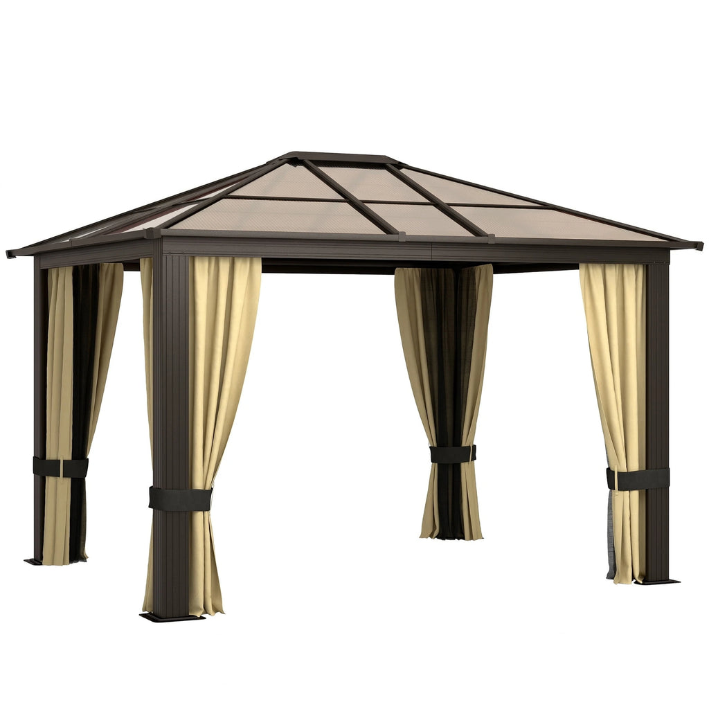 Outsunny 10x12 Ft Hardtop Gazebo, Aluminum Frame, Polycarbonate Roof, Sidewalls and Mosquito Netting