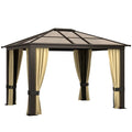 Outsunny 10x12 Ft Hardtop Gazebo, Aluminum Frame, Polycarbonate Roof, Sidewalls and Mosquito Netting