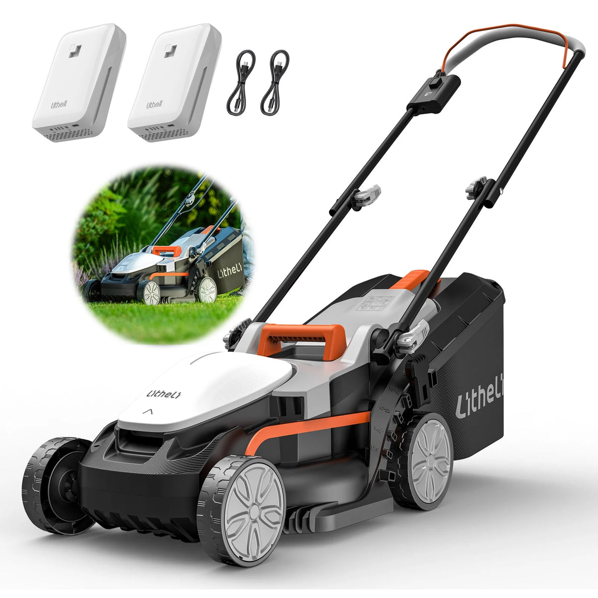 Litheli U20 20V Cordless Lawn Mower, 13-Inch Cutting Width, Adjustable Height, with Two 2.0Ah Batteries