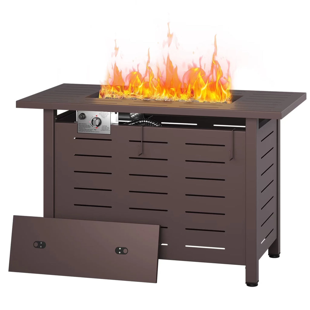 Clouddwell 42" Rectangle Propane Fire Pit Table – 50,000 BTU Outdoor Patio Heater with Removable Lid, Waterproof Cover & Lava Rocks, Brown
