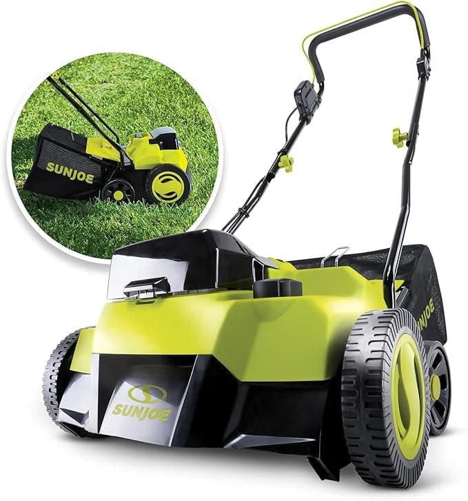 Sun Joe 24V-X2-DTS15 24-Volt* Cordless Scarifier + Dethatcher | 5-Depth Positions | 14-inch | Brushless Motor | with 2 x 4.0-Ah Batteries + Charger