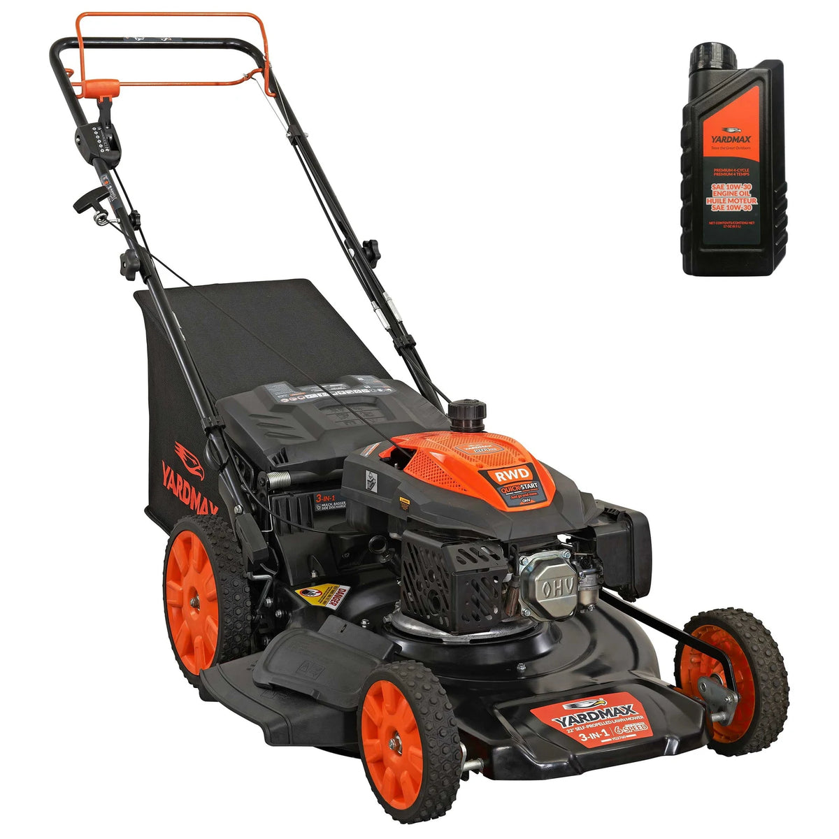Yardmax YG2760 22" 201cc Gas Powered Self-Propelled Walk-Behind Lawn Mower, 3-in-1, 6-Speed CVT, RWD