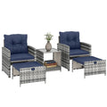 Outsunny 5 Piece Patio Furniture Set with Ottomans Cushions, Grey/Dark Blue