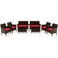 Costway 8PCS Patio Rattan Furniture Set Cushioned Sofa Coffee Table Backyard Porch Red