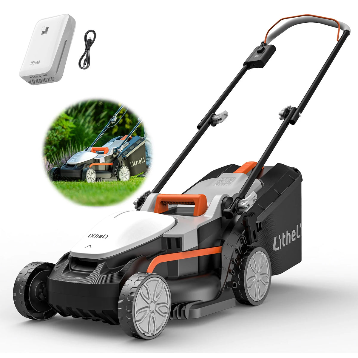 Litheli U20 20V Cordless Lawn Mower, 13-Inch Cutting Width, Adjustable Height, with 4.0Ah Battery