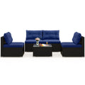 Gymax 5 PCS Patio Furniture Set w/ Seat & Back Cushions Tempered Glass Tabletop Navy