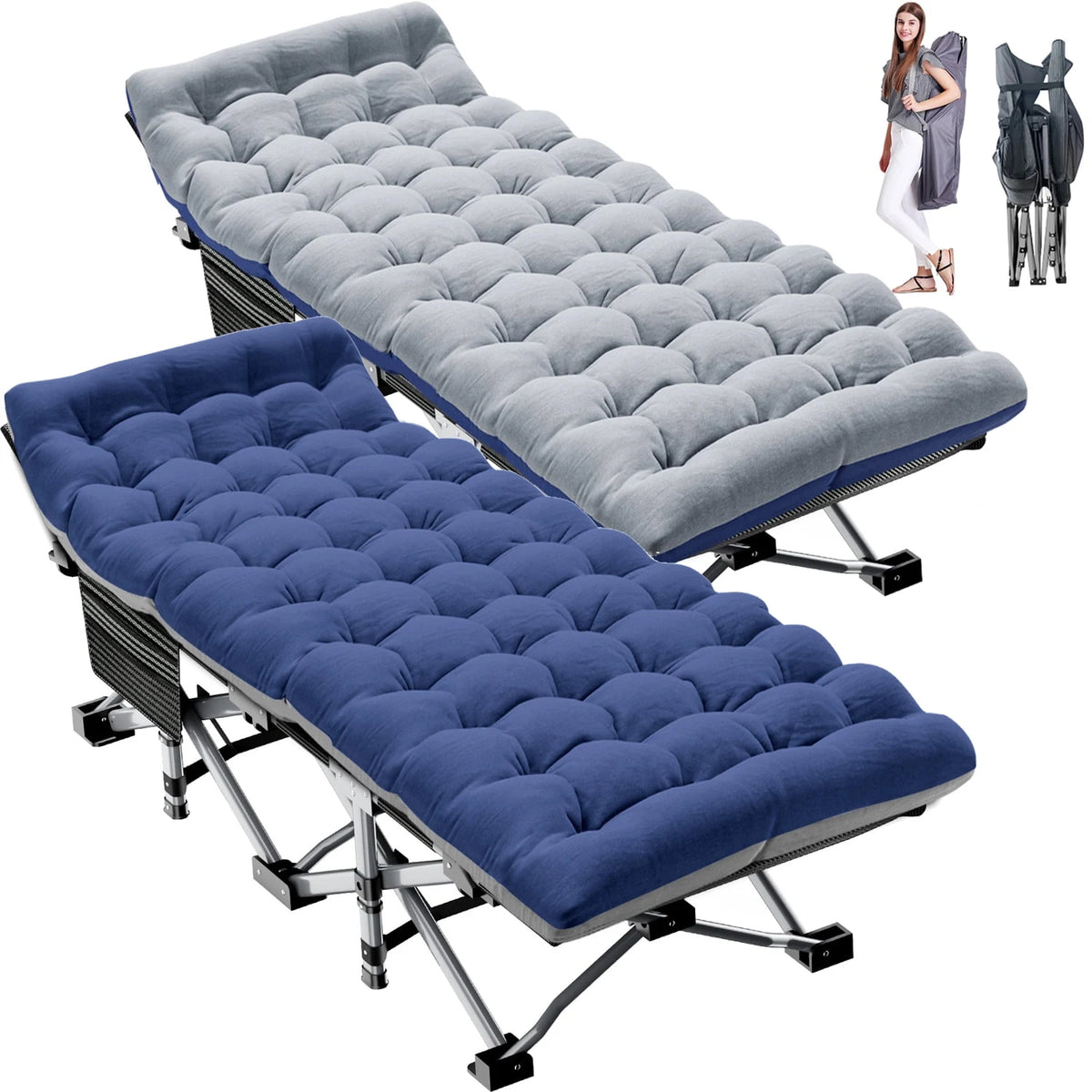 ABORON 2 Pack Folding Camping Cot for Adults & Kids, 28" Extra Wide Portable Sleeping Cot Bed with 2 Sided Mattress & Carry Bag, 880LBS(Max Load)