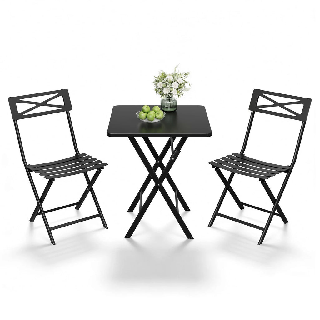 GloryStar Folding Outdoor Bistro Set, Table and 2 Chairs, Heavy-Duty Weather-Resistant Steel Patio Furniture