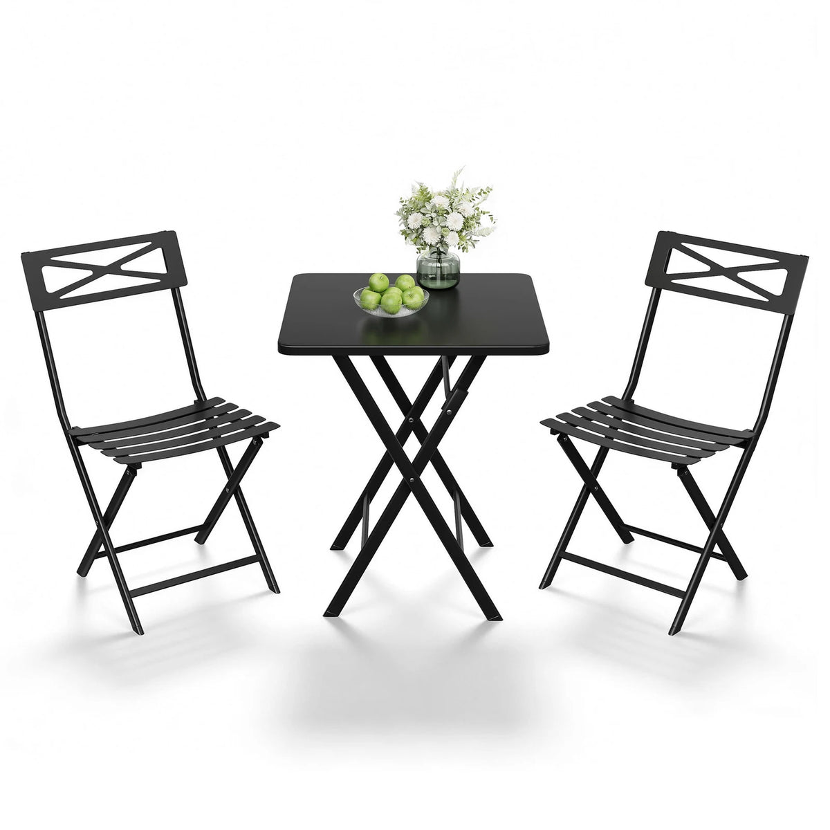 GloryStar Folding Outdoor Bistro Set, Table and 2 Chairs, Heavy-Duty Weather-Resistant Steel Patio Furniture