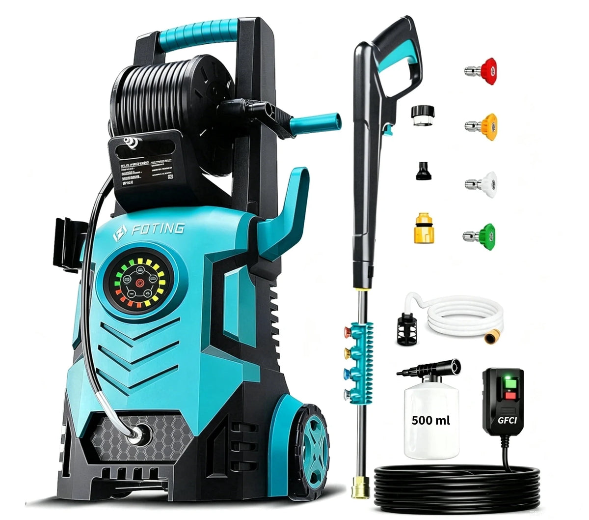 FOTING 5000 Max at 3.2 GPM Electric Pressure Washer, with 4 Quick-Connect Nozzles and Foam Cannon with GFCI protection,Blue