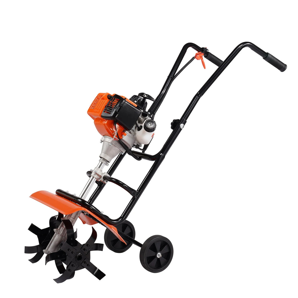 KFFKFF Tiller Cultivator, 31CC 4-Stroke Garden Tilling Machine, Cultivator with 4 Steel Modifiable Front Tines for Lawn, Garden and Field Tilling