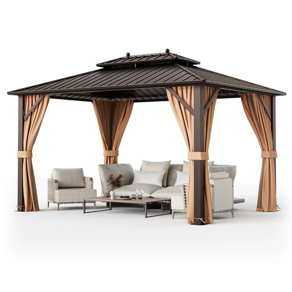 Gymax 10'x13' Patio Double-Roof Hardtop Gazebo w/ Galvanized Steel Roof Aluminum Frame
