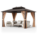 Gymax 10'x13' Patio Double-Roof Hardtop Gazebo w/ Galvanized Steel Roof Aluminum Frame