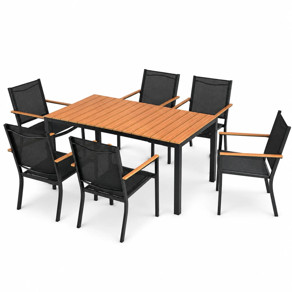 Abba Patio 7 PCS Outdoor Dining Set w/ All-Weather Aluminum Table & Wicker Chairs for Patio, Backyard