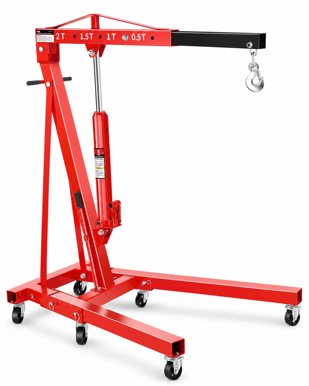GloryStar Heavy Duty 2 Ton Engine Hoist, Hydraulic Folding Shop Crane with 6 Swivel Casters and Telescoping Boom, 4400 lbs Capacity
