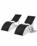 Outdoor Chaise Lounge Chairs, Set of 2, Waterproof Reclining Sun Loungers for Patio, Beach or Poolside, Black