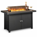 KAMEROUT 43" Outdoor Fire Pit Table, 55,000 BTU Patio Propane Fire Pit with Wood Grain Tabletop & Wind Guard, Black