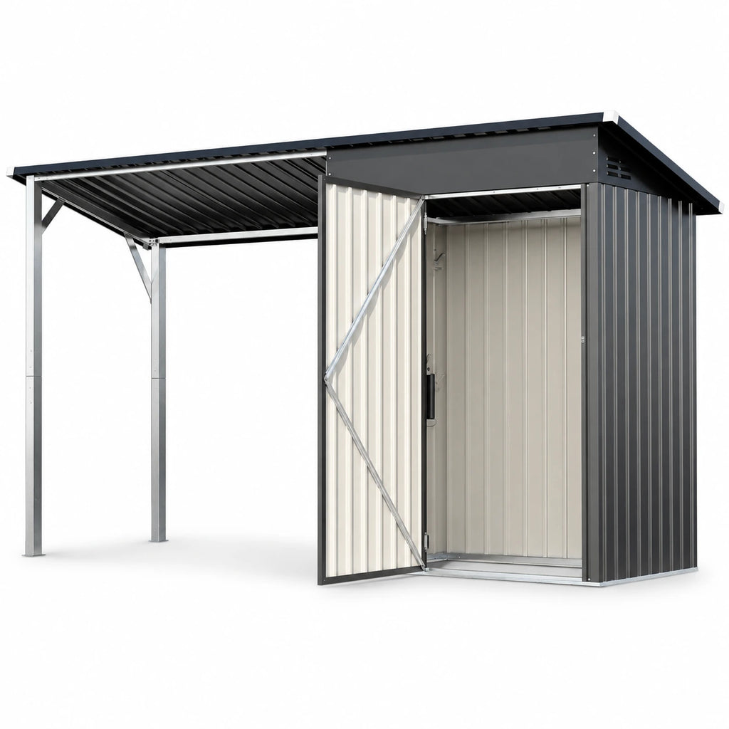 AECOJOY 3x5 Ft Open-Sided Outdoor Storage Shed, 15 Sq Ft Cover, 2-in-1 Tool Shed with Hardtop Metal Pergola